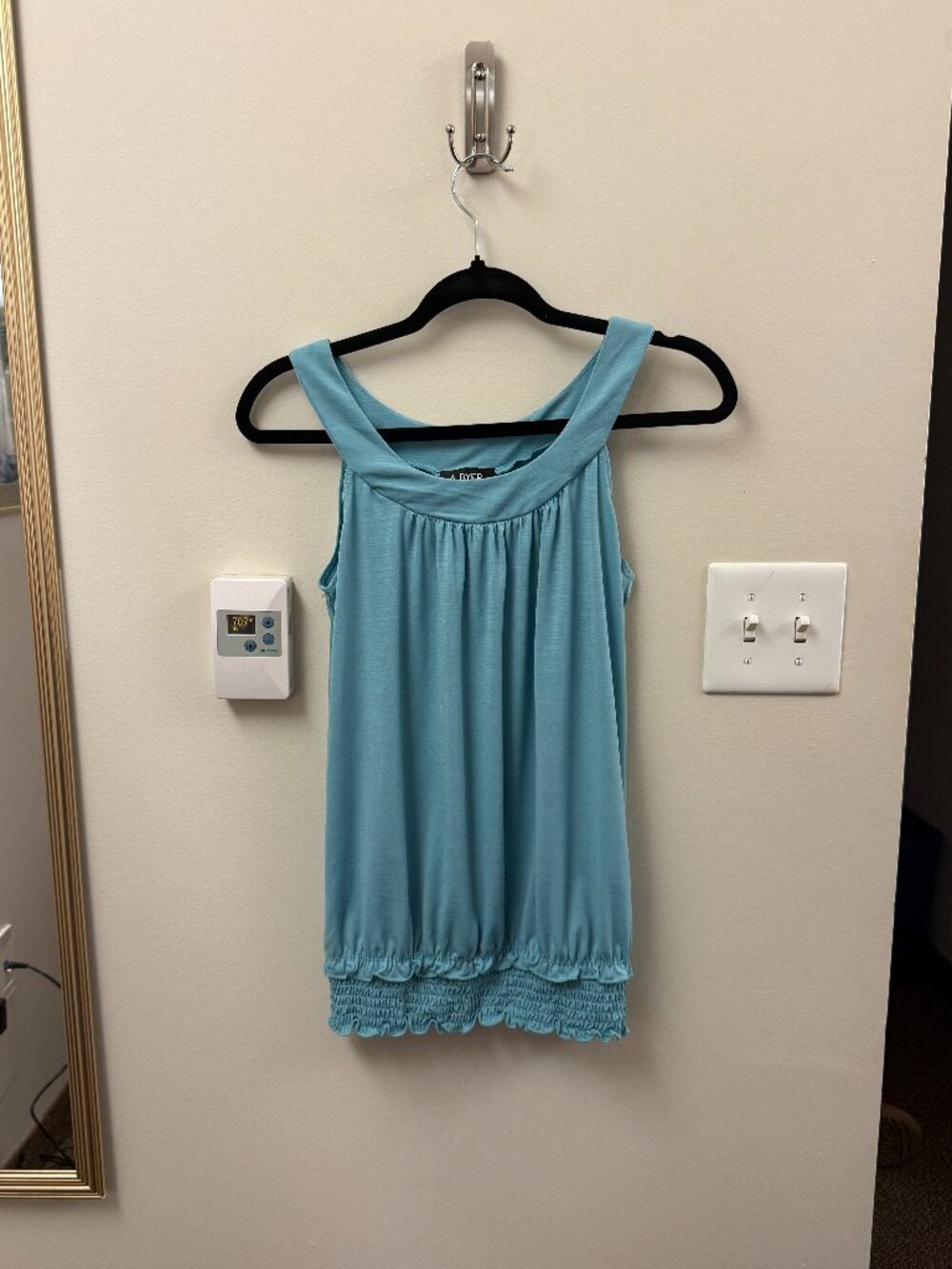 blue blouse with round neck